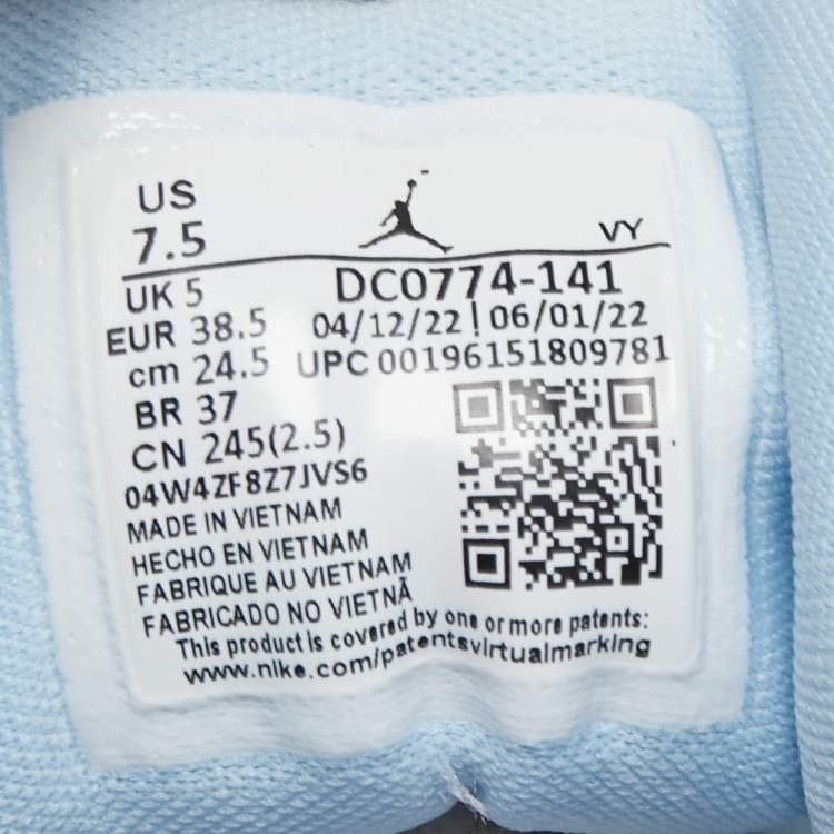 Pre Owned Air Jordan 1 Light Blue/White Leather Low Aluminum Sneakers Size 38.5