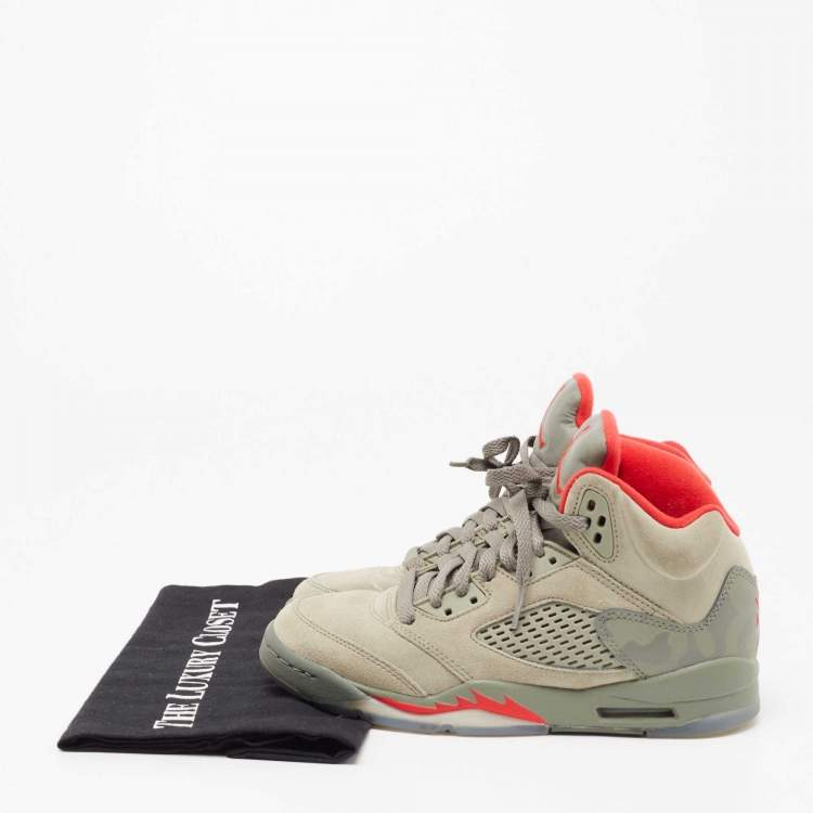 Pre Owned Jordan Grey Suede Air Jordan Retro 5 High Top Sneakers Size 36