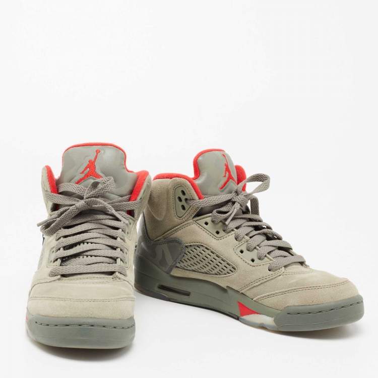 Pre Owned Jordan Grey Suede Air Jordan Retro 5 High Top Sneakers Size 36
