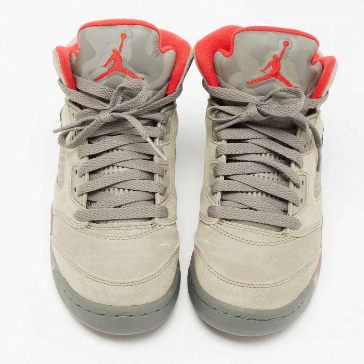 Pre Owned Jordan Grey Suede Air Jordan Retro 5 High Top Sneakers Size 36