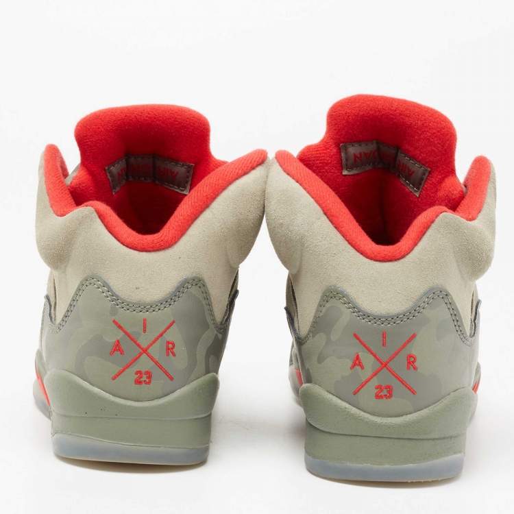 Pre Owned Jordan Grey Suede Air Jordan Retro 5 High Top Sneakers Size 36