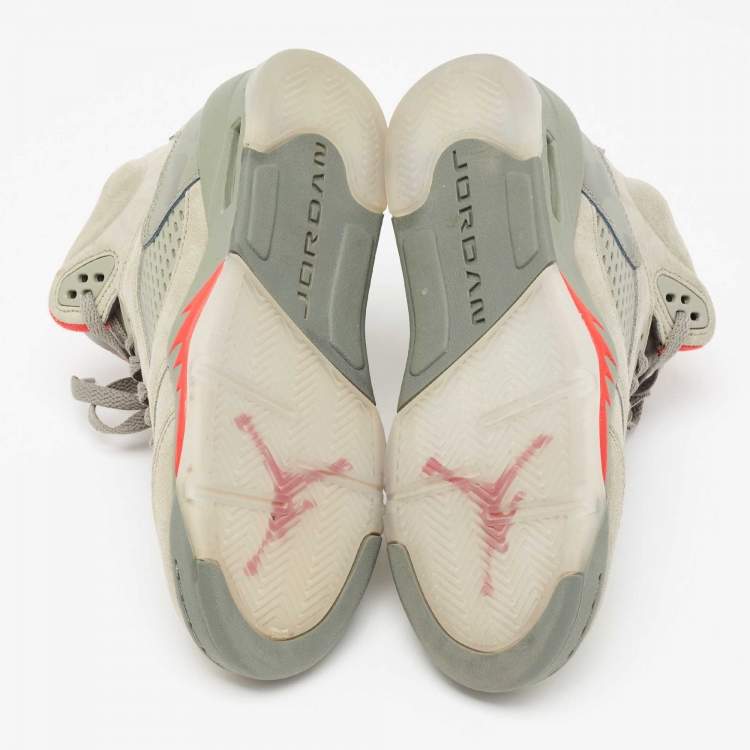 Pre Owned Jordan Grey Suede Air Jordan Retro 5 High Top Sneakers Size 36