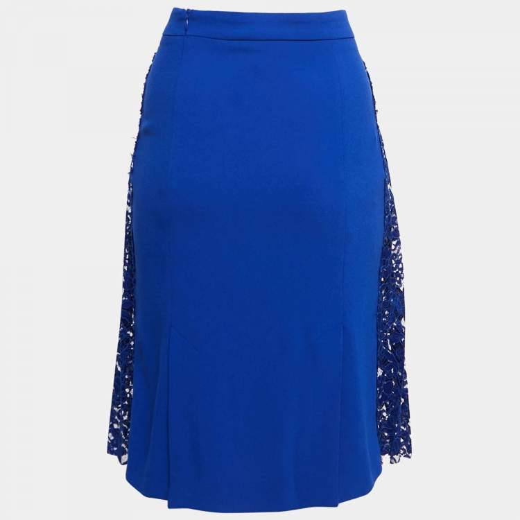 Pre Owned Joseph Blue Crepe & Lace Trim Pleated Short Skirt L
