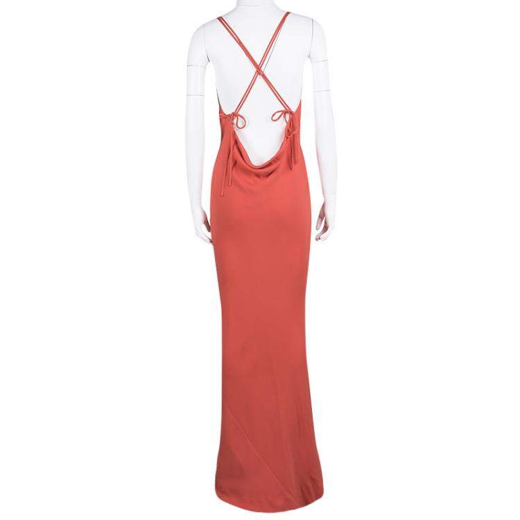 Pre Owned Joseph Orange Silk Couture Basel Bias Cut Silk Crepe Maxi Dress L