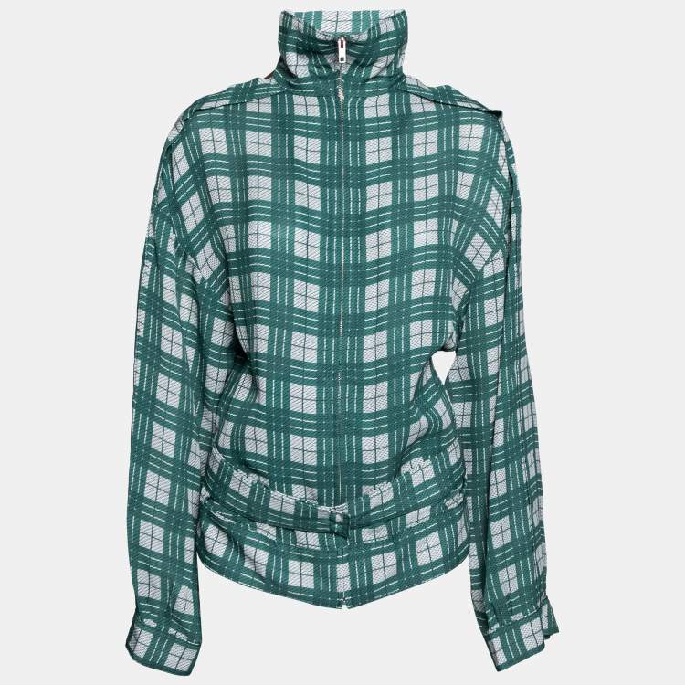 Pre Owned Joseph Green Check Silk Lightweight Belted Jacket L