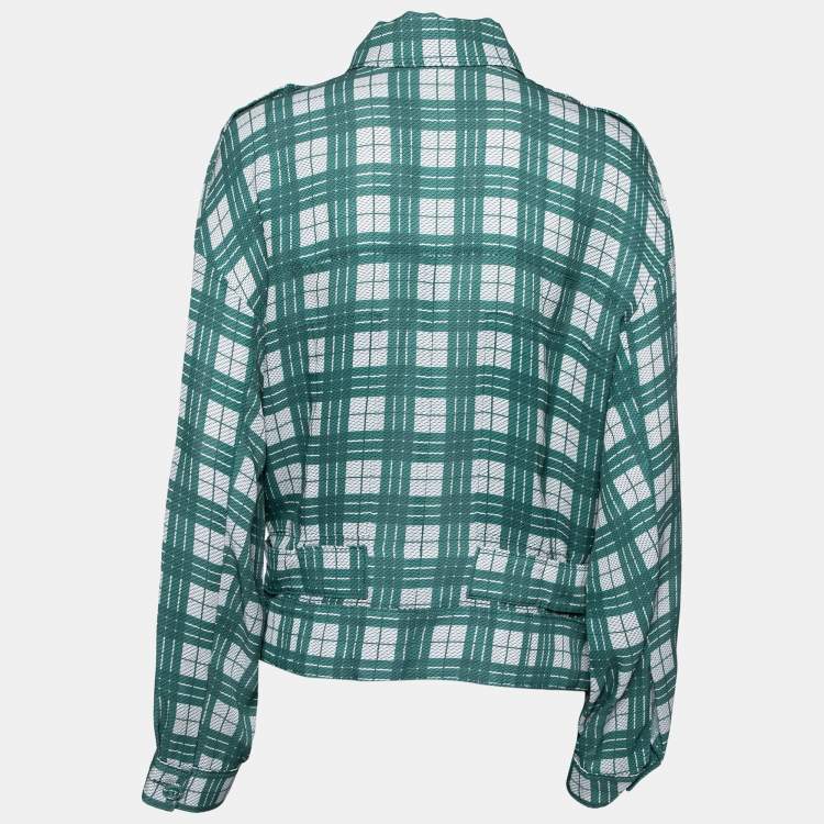 Pre Owned Joseph Green Check Silk Lightweight Belted Jacket L