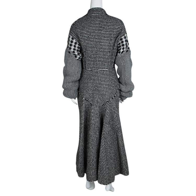 Pre Owned Joseph Grey Check Jersey and Jacquard Wool Al Maxi Overcoat L