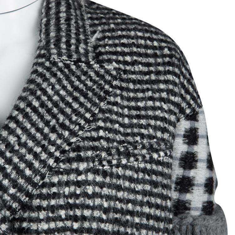 Pre Owned Joseph Grey Check Jersey and Jacquard Wool Al Maxi Overcoat L