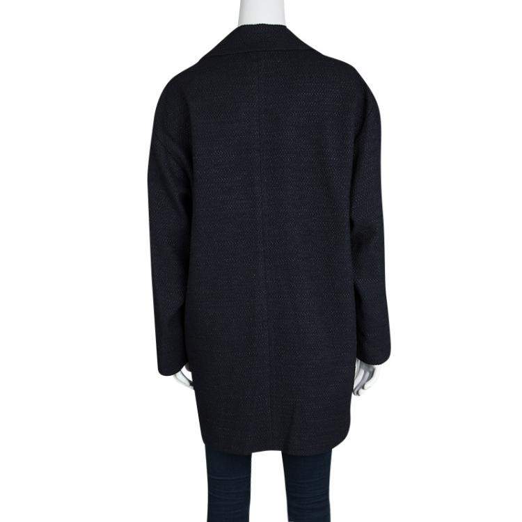 Pre Owned Joseph Navy Blue Summer Tweed Double Breasted Maubert Coat M