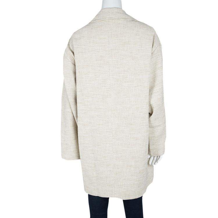 Pre Owned Joseph Beige Stone Summer Tweed Double Breasted Maubert Coat L