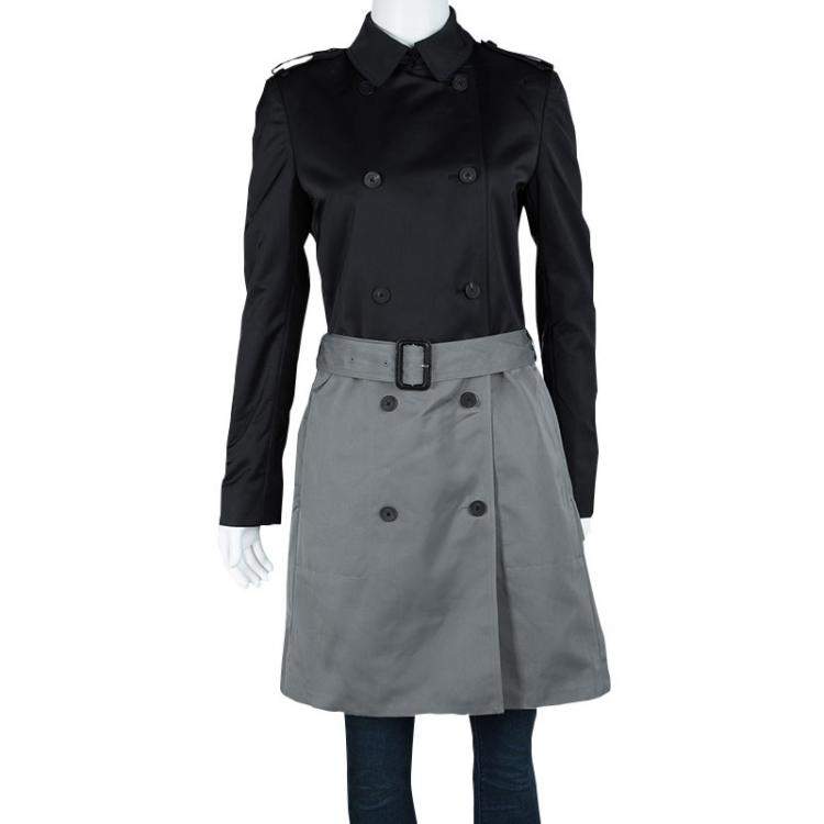 Pre Owned Joseph Black and Cloud Techno Taffeta Benicio Belted Trench Coat M