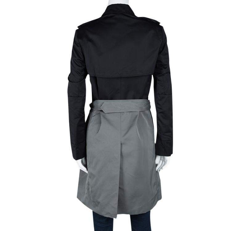 Pre Owned Joseph Black and Cloud Techno Taffeta Benicio Belted Trench Coat M