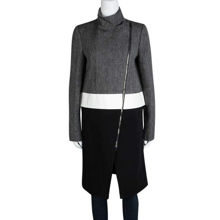 Pre Owned Joseph Tricolor Techno Tweed  Zip Detail Preston Long Coat M