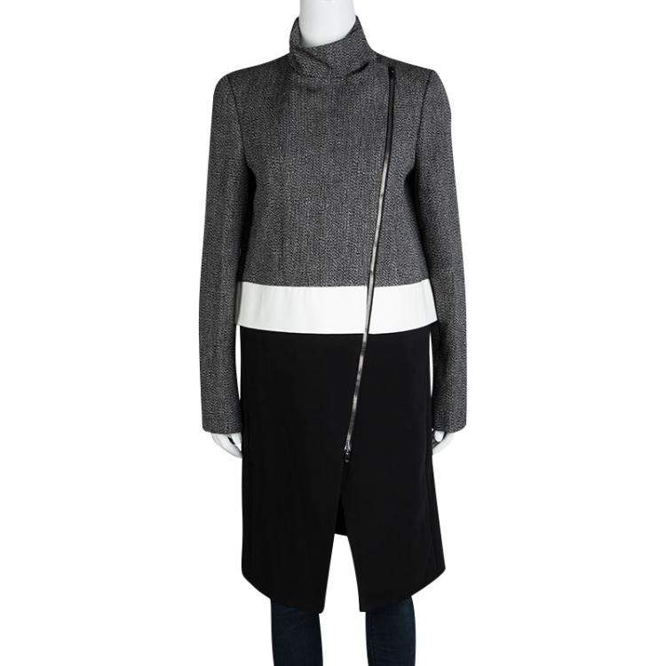 Pre Owned Joseph Tricolor Techno Tweed  Zip Detail Preston Long Coat L
