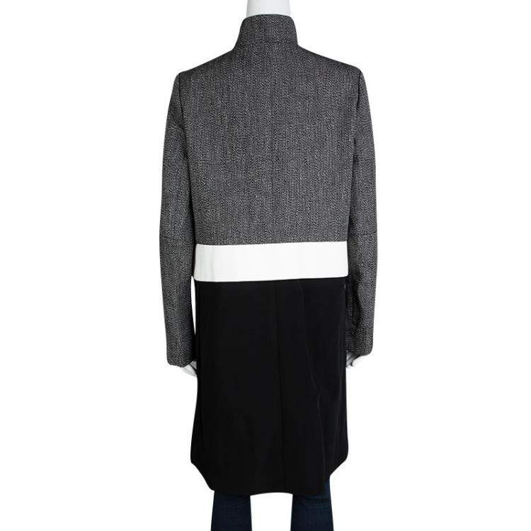 Pre Owned Joseph Tricolor Techno Tweed  Zip Detail Preston Long Coat L