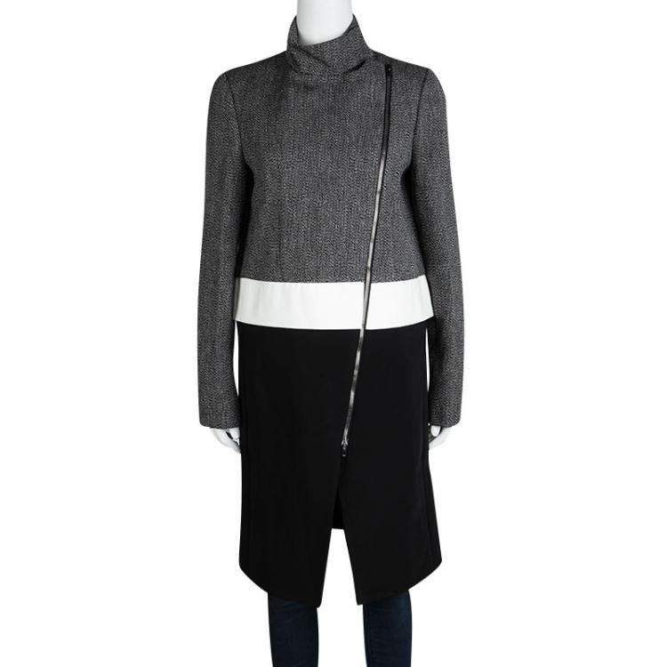 Pre Owned Joseph Tricolor Techno Tweed  Zip Detail Preston Long Coat M