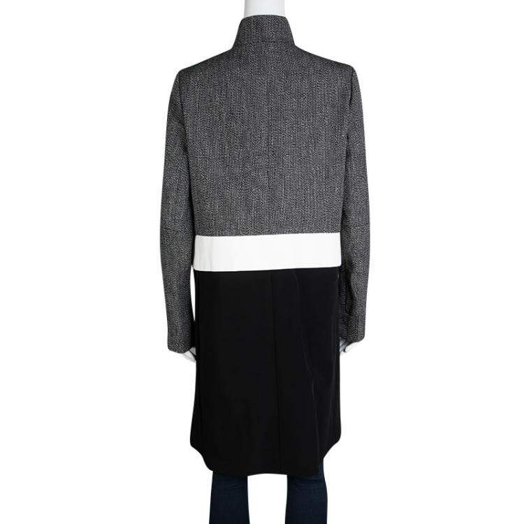 Pre Owned Joseph Tricolor Techno Tweed  Zip Detail Preston Long Coat M