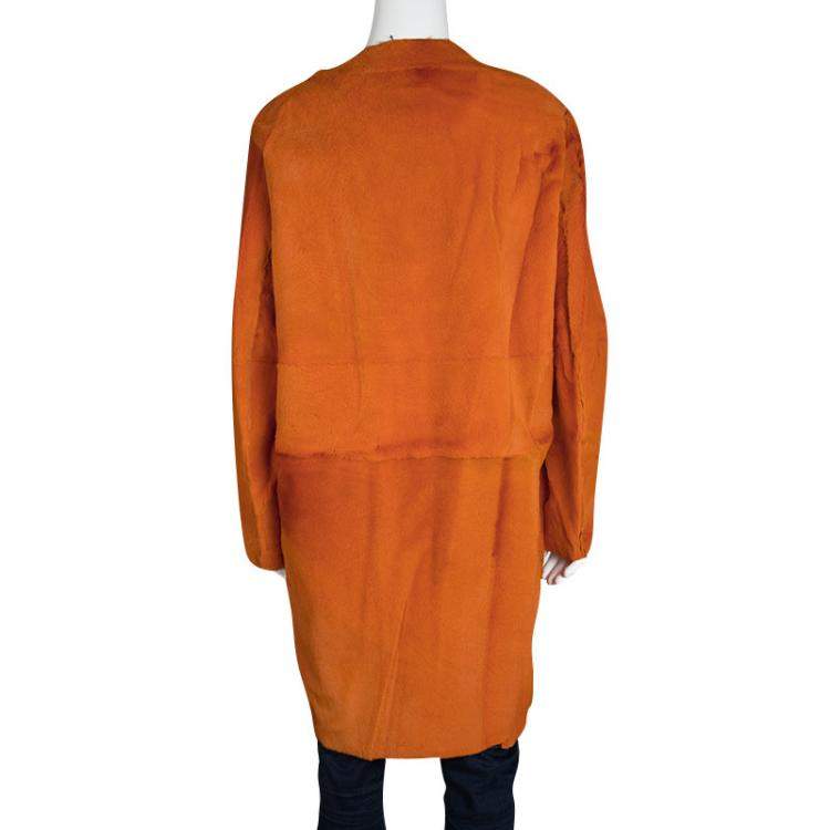 Pre Owned Joseph Orange Fur Kangaroo Skin Zip Front Sydney Coat M