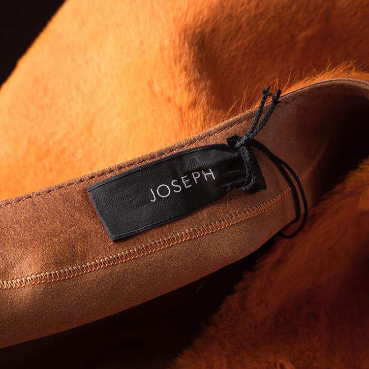 Pre Owned Joseph Orange Fur Kangaroo Skin Zip Front Sydney Coat M