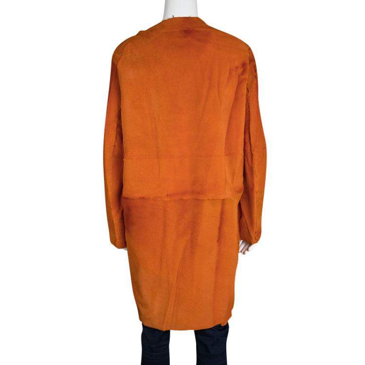 Pre Owned Joseph Orange Fur Kangaroo Skin Zip Front Sydney Coat M