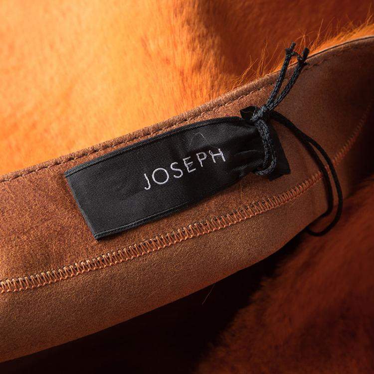 Pre Owned Joseph Orange Fur Kangaroo Skin Zip Front Sydney Coat M