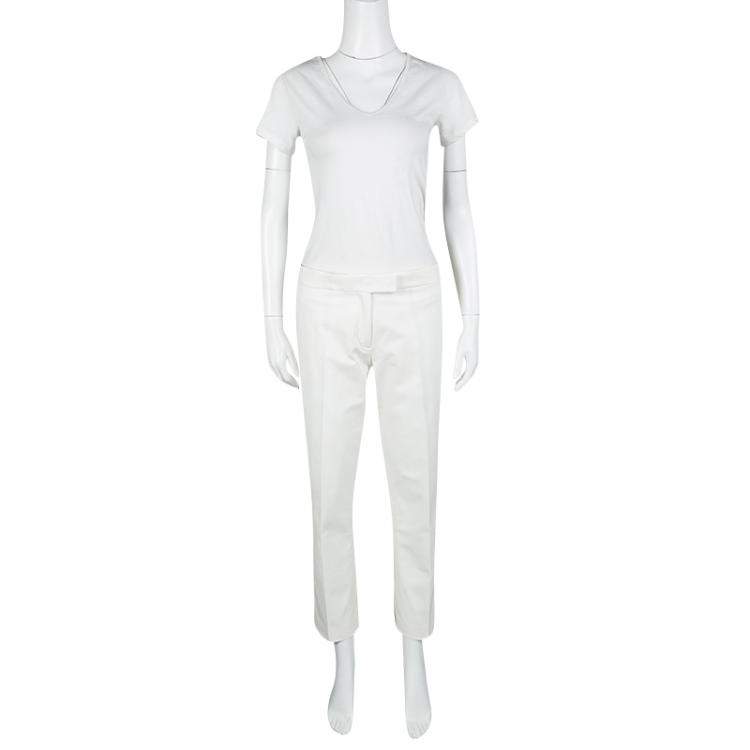 Pre Owned Joseph Off White New Cotton Compact Finley Regular Fit Trousers L