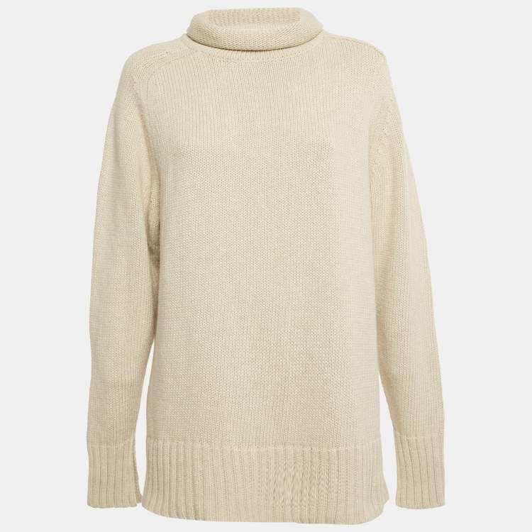 Pre Owned Joseph Beige Rib Knit Turtle Neck Sweater M