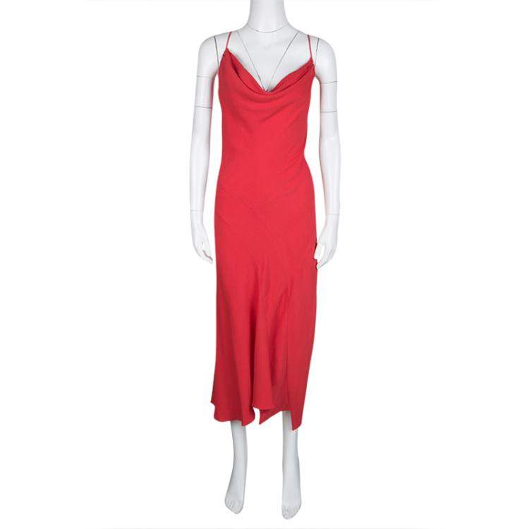 Pre Owned Joseph Red Crepe Noodle Strap Cross Back Naomi Dress M