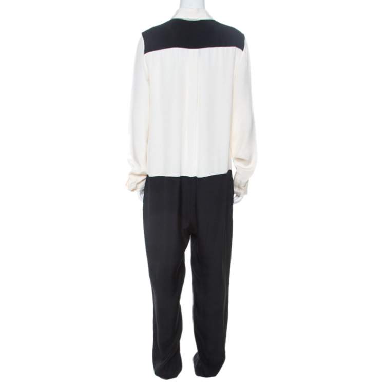 Pre Owned Joseph Black & Off White Matt Silk Harem Pants Full Sleeve Harlem Jumpsuit L