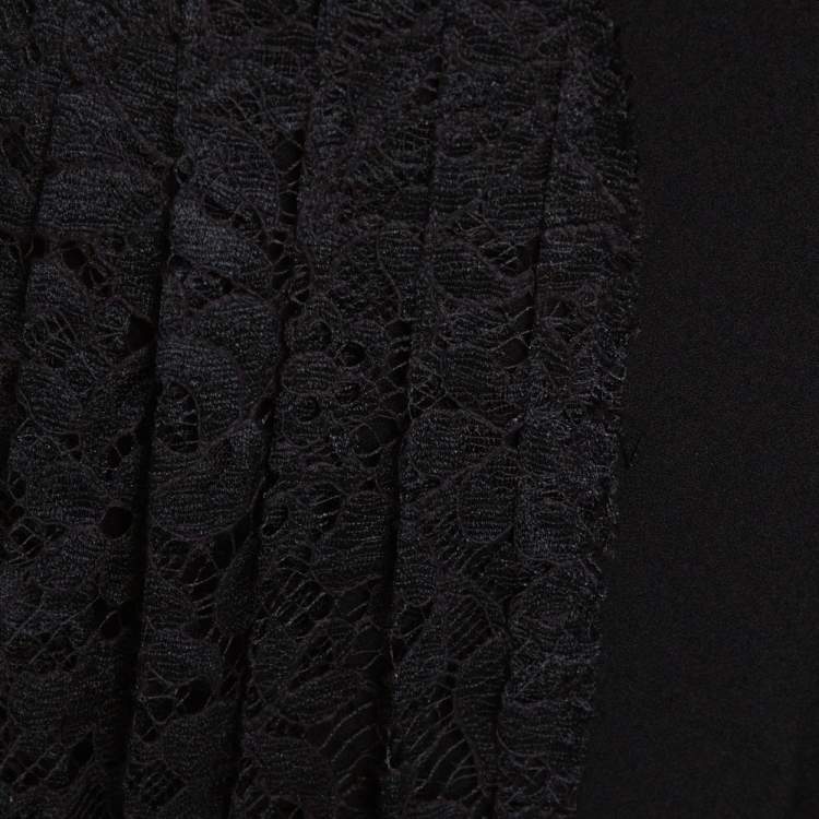 Pre Owned Joseph Black Stretch Crepe Pleated Lace Courtney Skirt M