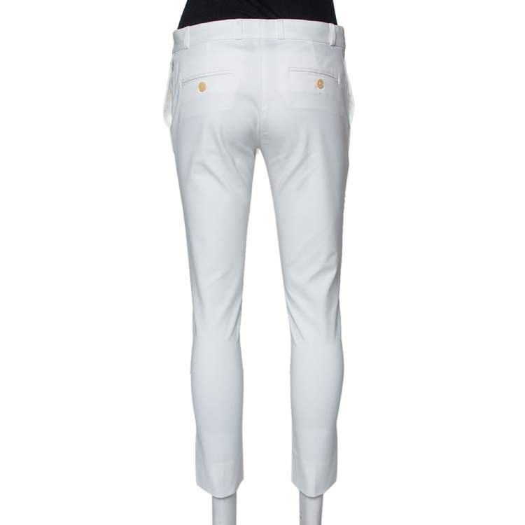Pre Owned Joseph White Cotton Blend Bing Court Cropped Stretch Trousers S