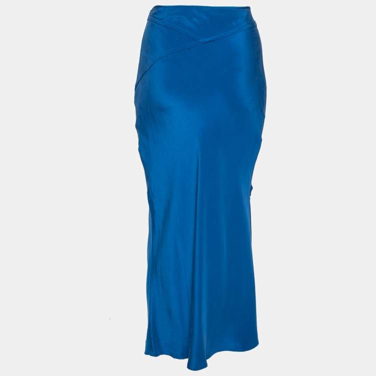 Pre Owned Joseph Blue Silk Hala Midi Skirt M