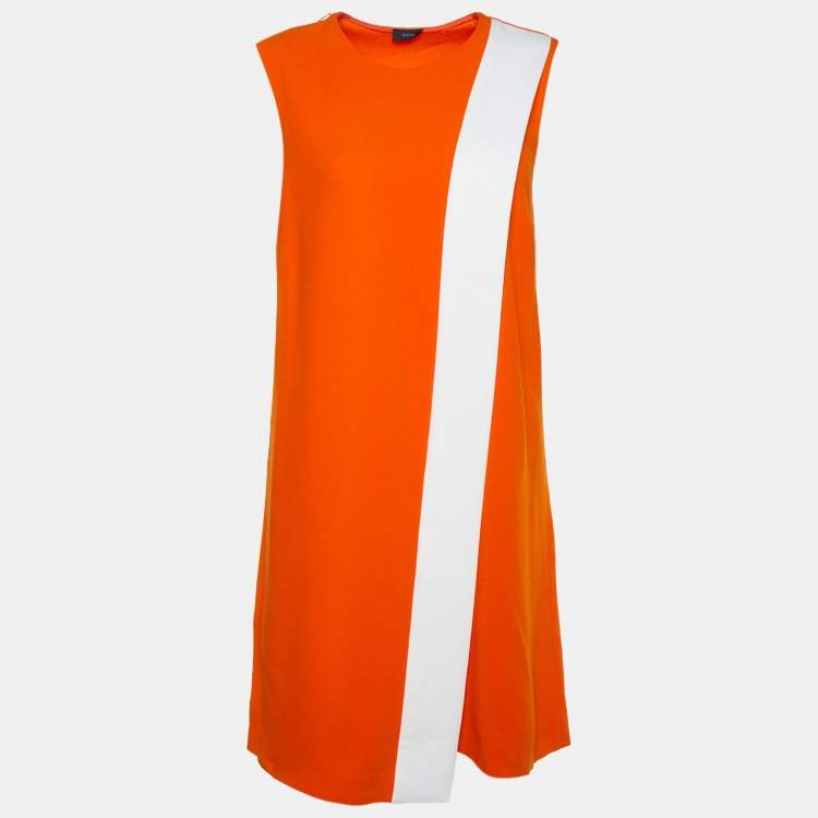 Pre Owned Joseph Orange Crepe Contrast Overlay Detail Sleeveless Shift Dress M