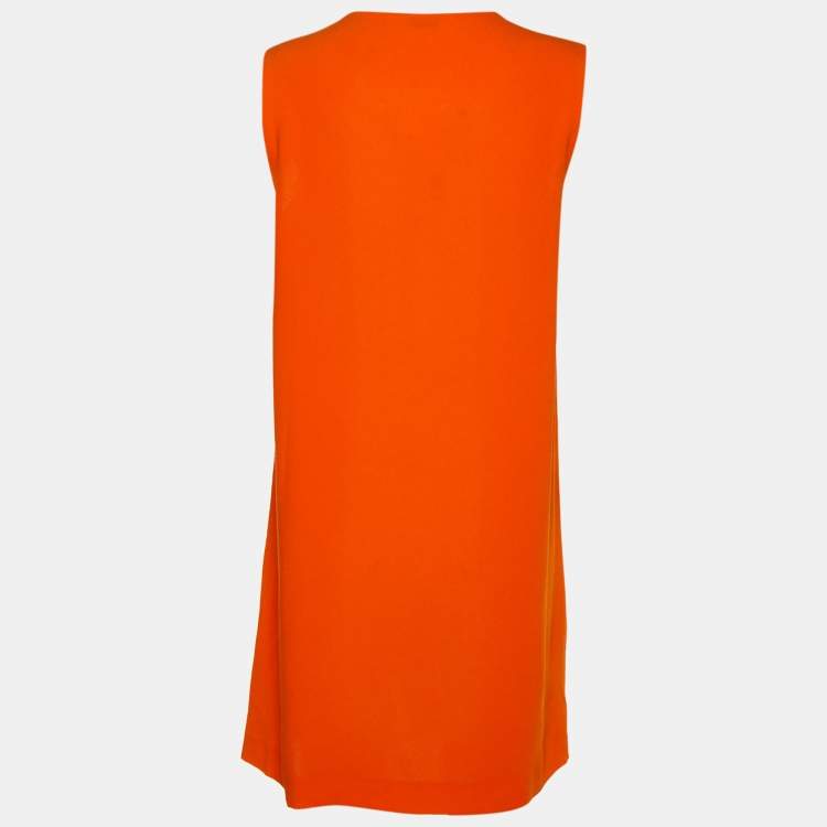 Pre Owned Joseph Orange Crepe Contrast Overlay Detail Sleeveless Shift Dress M