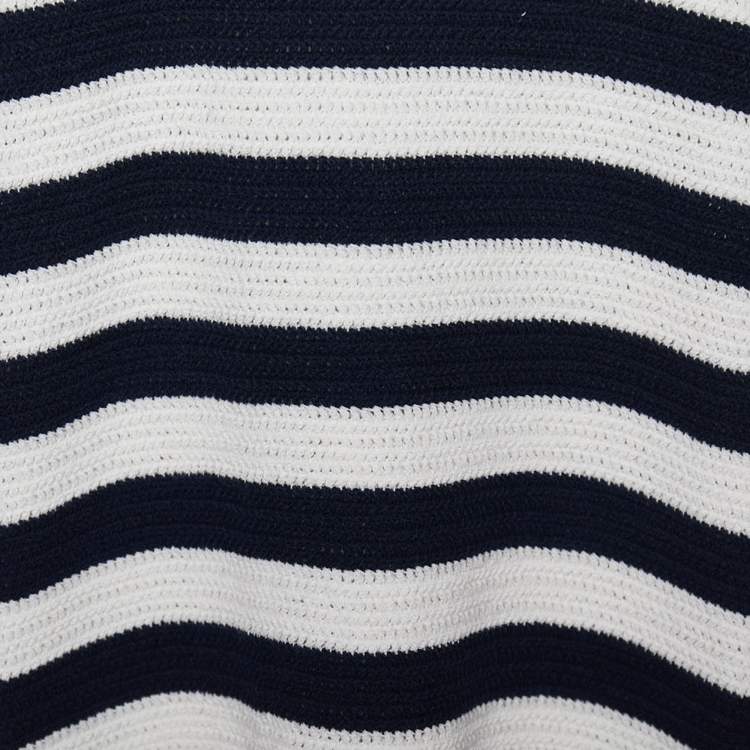 Pre Owned JosephNavy Blue & White Striped Perforated Cotton Knit Polo T-Shirt XL