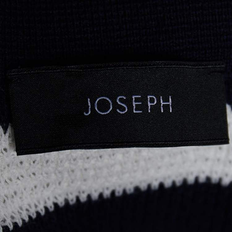 Pre Owned JosephNavy Blue & White Striped Perforated Cotton Knit Polo T-Shirt XL
