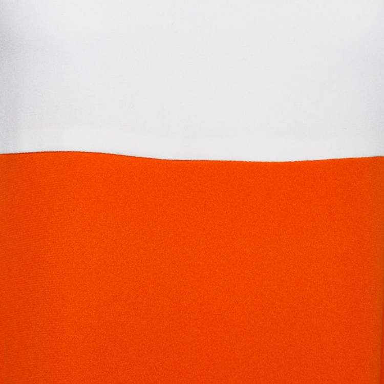 Pre Owned Joseph Orange & White Crepe Paneled Sleeveless A-Line Dress S