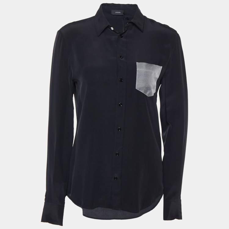 Pre Owned Joseph Black Silk & Organza Pocket Detail Shirt M