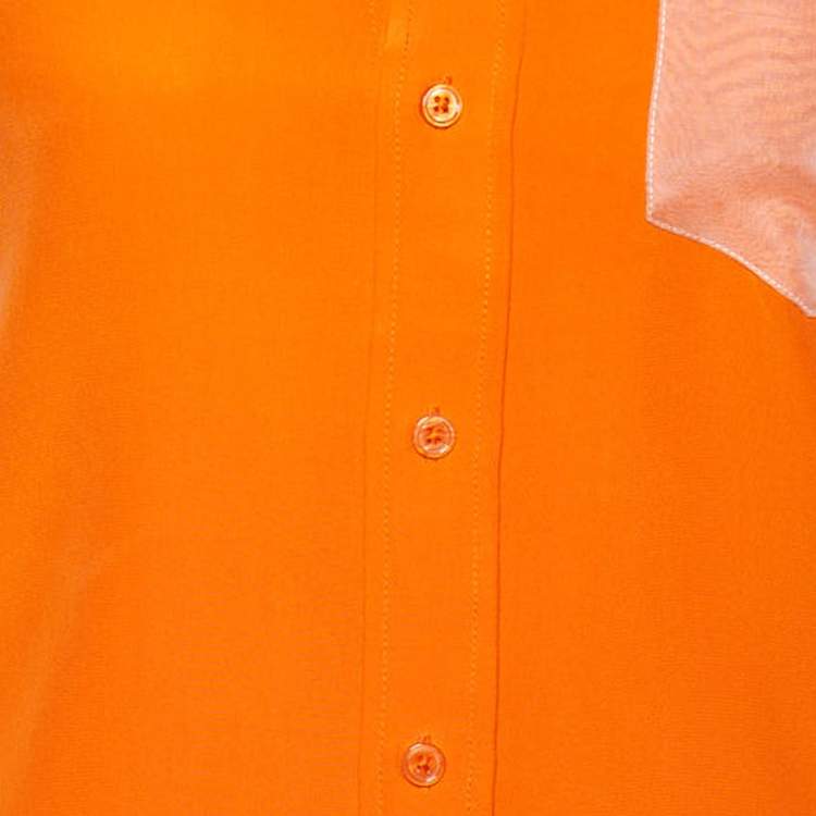 Pre Owned Joseph Orange Silk & Organza Pocket Shirt M