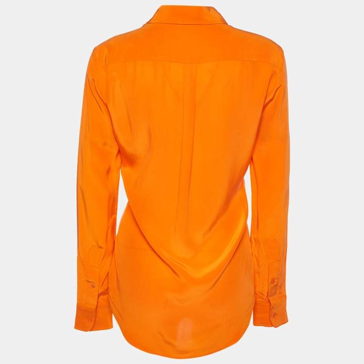 Pre Owned Joseph Orange Silk & Organza Pocket Shirt M