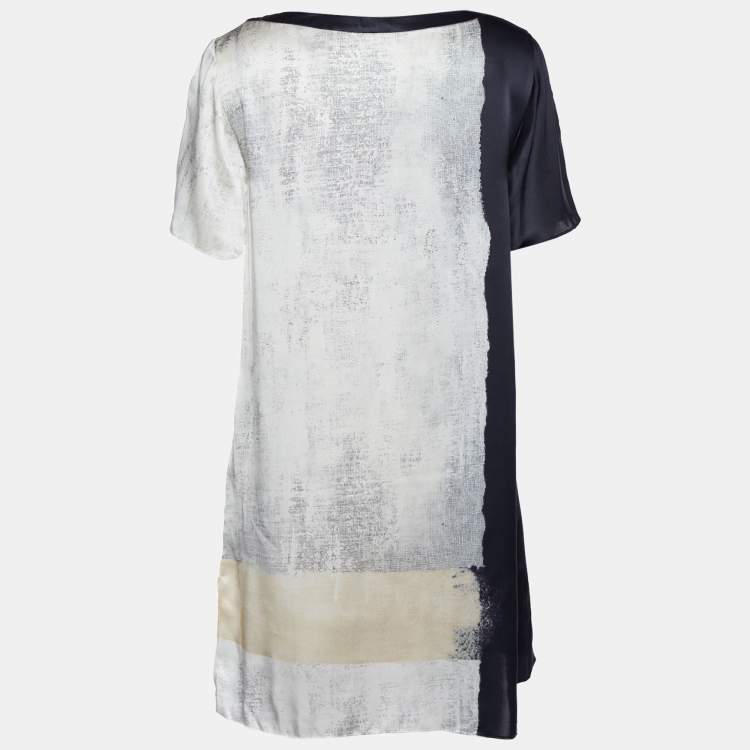 Pre Owned Joseph Cream & Black Paint Printed Silk Pattina Dress L