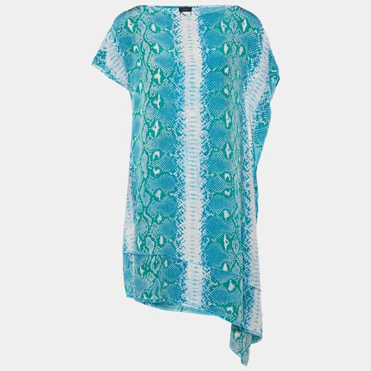 Pre Owned Joseph Blue Snake Printed Silk Shift Dress M