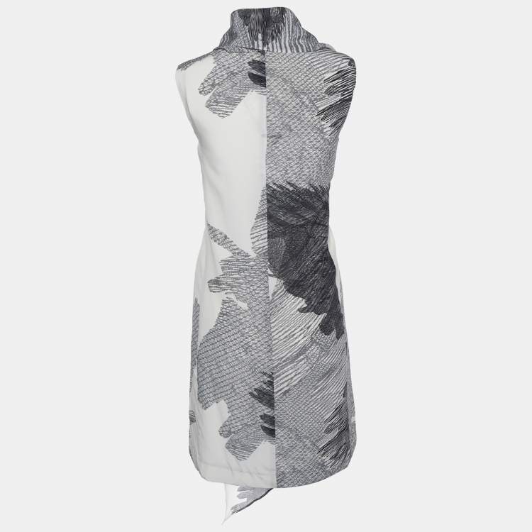 Pre Owned Joseph Monochrome Eagle Printed Silk Neck Scarf Detail Cooper Dress M