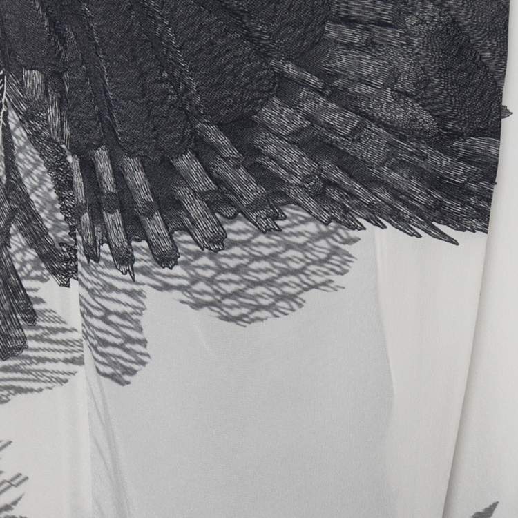 Pre Owned Joseph Monochrome Eagle Printed Silk Neck Scarf Detail Cooper Dress M