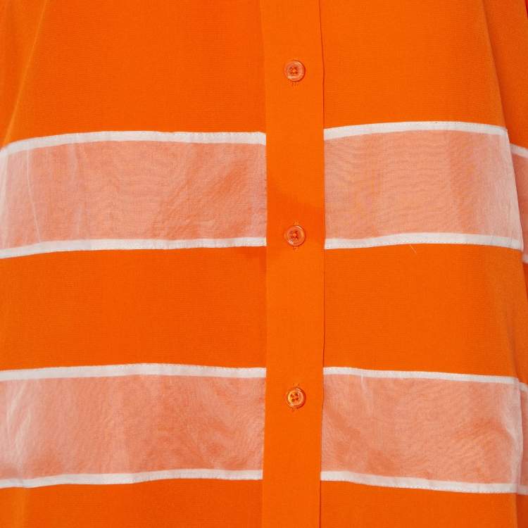 Pre Owned Joseph Orange Silk & Organza Stripe Detail Shirt M