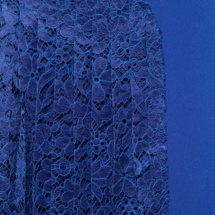 Pre Owned Joseph Blue Crepe & Lace Paneled Skirt M