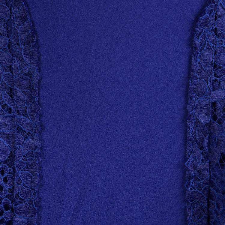 Pre Owned Joseph Cobalt Blue Pleated Lace Detail Courtney Skirt L