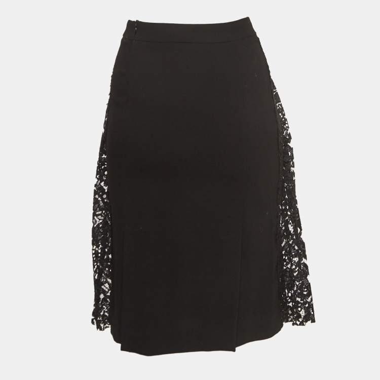 Pre Owned Joseph Black Lace and Stretch Crepe Pleated Courtney Skirt S