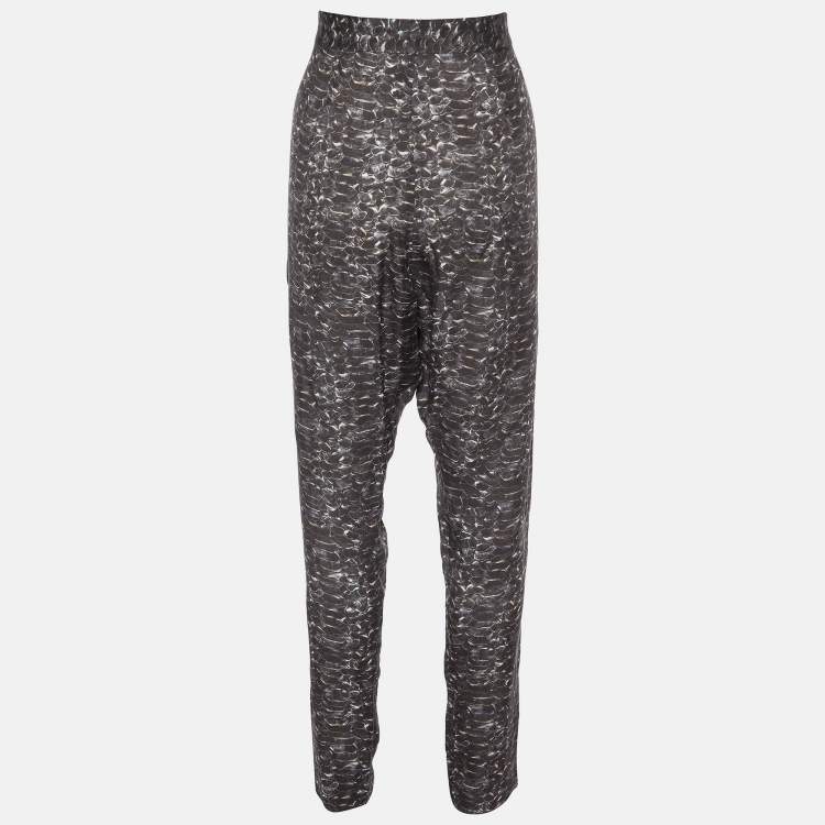 Pre Owned Joseph Grey Water Reptile Print Silk Trousers M