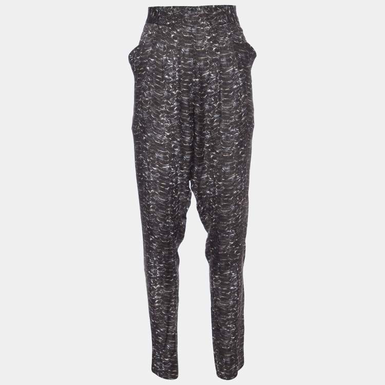 Pre Owned Joseph Grey Water Reptile Print Silk Trousers M